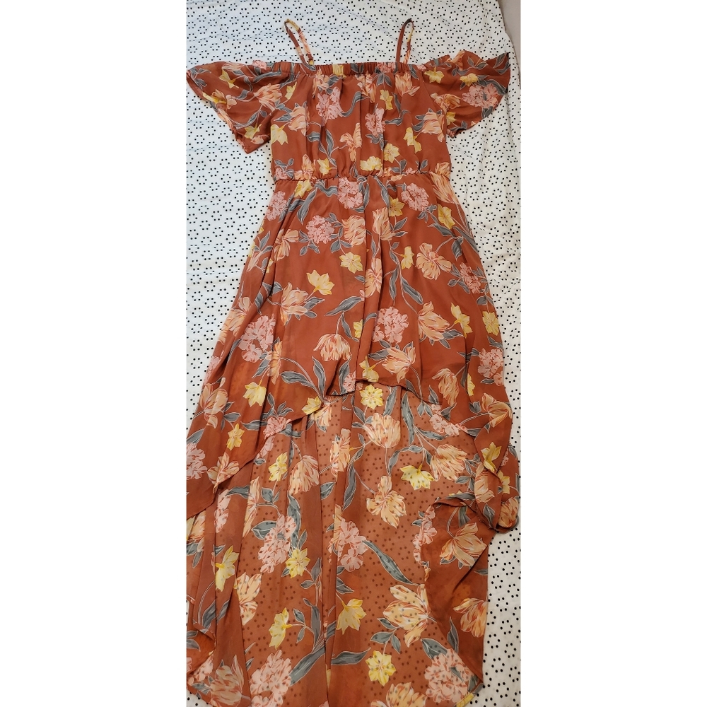 Flowered pink long dress